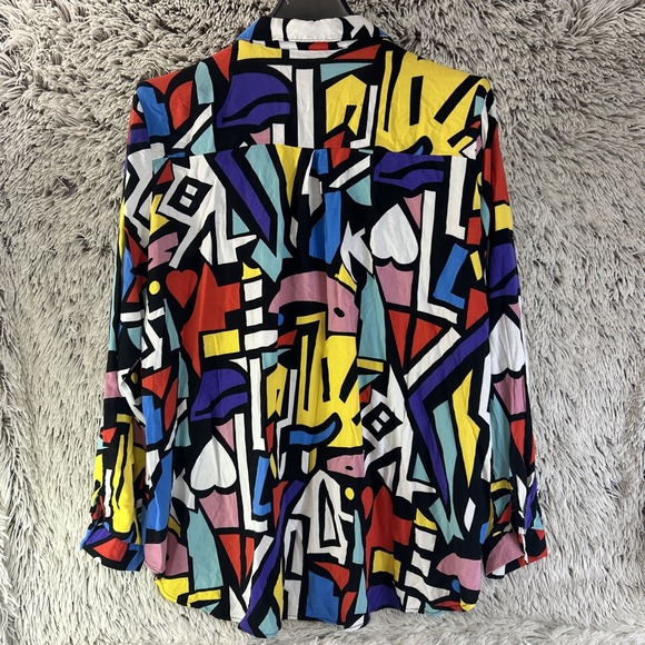 Big Dart Shirt Size 3XL Colorful Art Blouse 80s 90s Y2K Retro Button Up Abstract - Picture 7 of 8